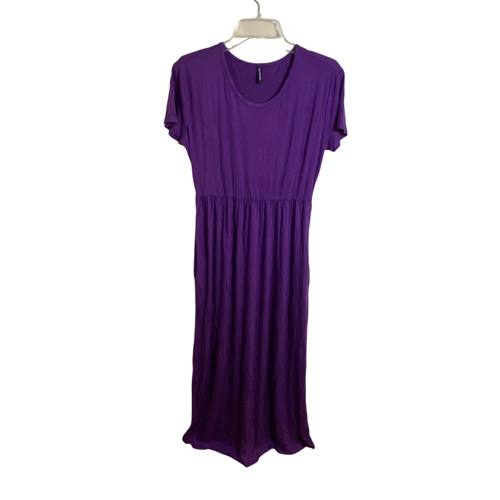 Mengpipi Women Purple Short Sleeve Empire Waist Maxi Dress with‎ Pockets Large